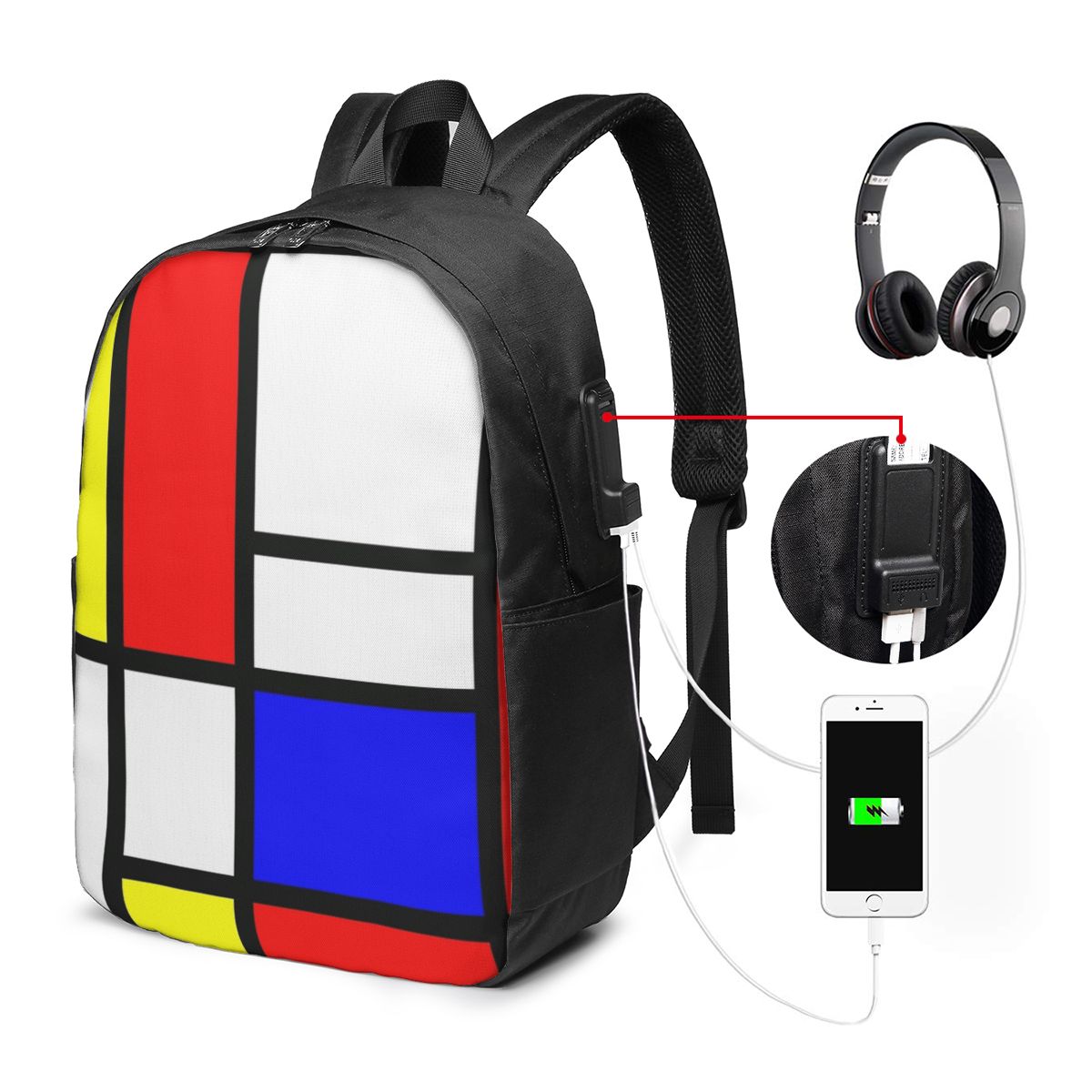 Travel Bags - Piet Mondrian Composition Backpack Tas Notebook